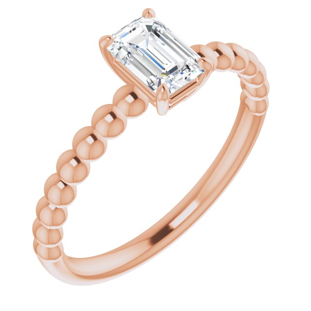 10K Rose Gold Customizable [[Cut] Cut Solitaire with Thin Beaded-Bubble Band