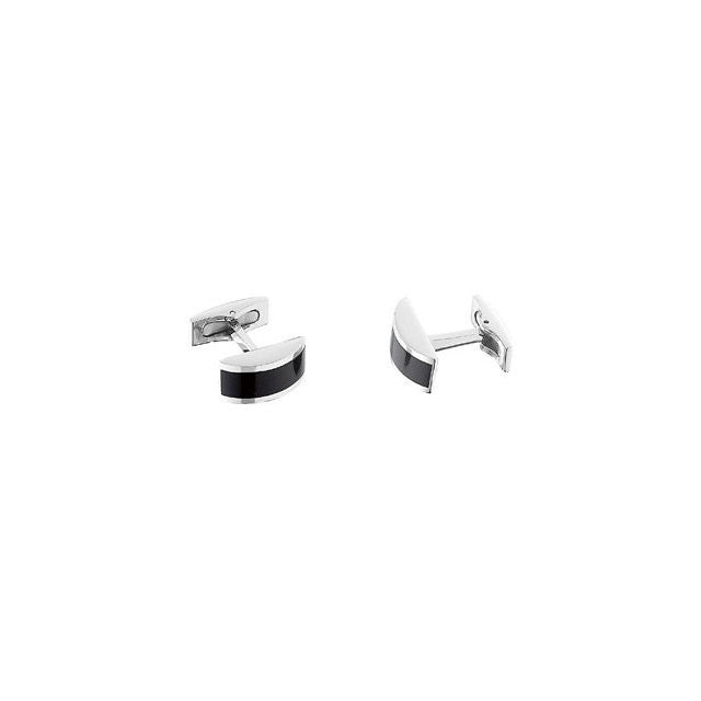 Men’s Cufflinks- Stainless Steel with Curved Onyx Center Inlay