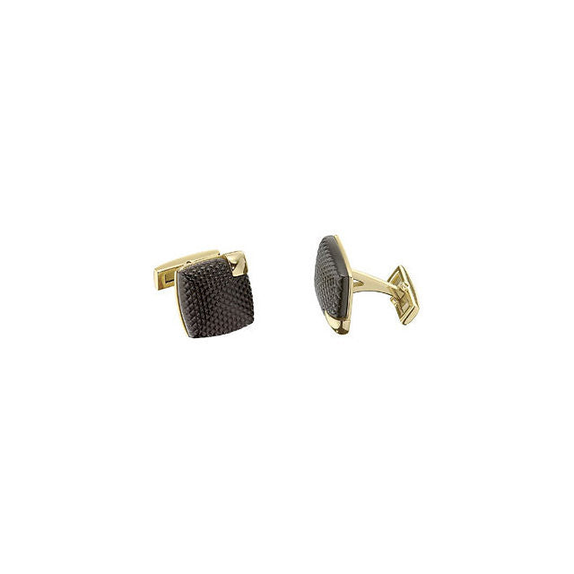 Men’s Cufflinks- Stainless Steel with Black Pebbled Enamel and Small Yellow Gold Immerse Plated Accent