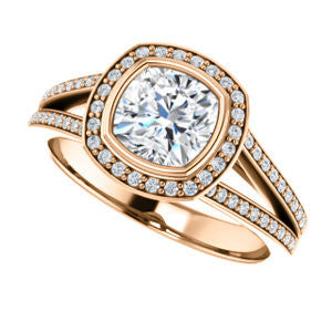 Cubic Zirconia Engagement Ring- The Josefina (Customizable Halo-Style Cushion Cut with Wide Split-Band Pavé)