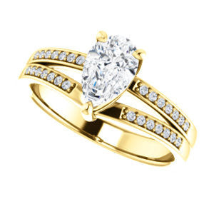 CZ Wedding Set, featuring The Lyla Ann engagement ring (Customizable Pear Cut Design with Wide Double-Pavé Band)