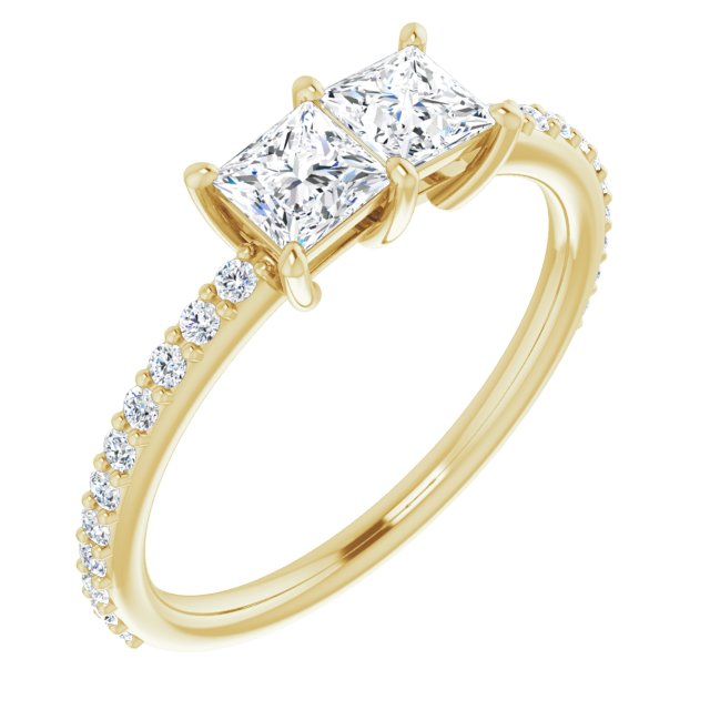 10K Yellow Gold Customizable Enhanced 2-stone Princess/Square Cut Design with Ultra-thin Accented Band