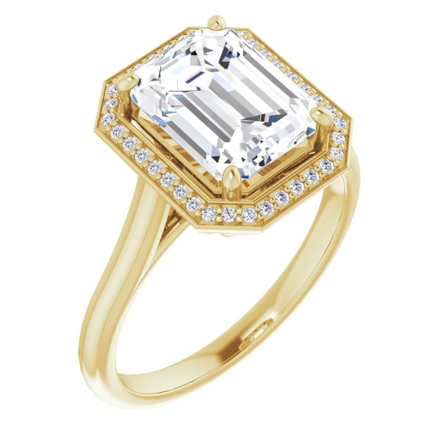 10K Yellow Gold Customizable Cathedral-Raised Emerald/Radiant Cut Halo Style