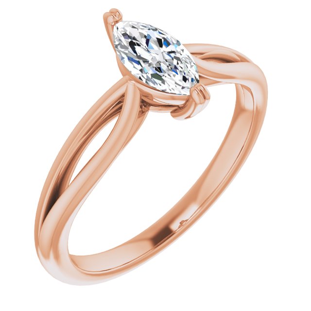 10K Rose Gold Customizable Marquise Cut Solitaire with Wide-Split Band