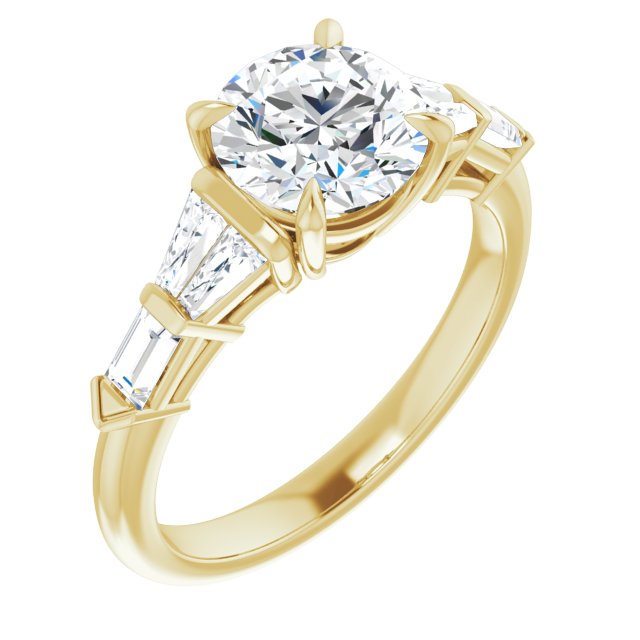 10K Yellow Gold Customizable 7-stone Design with Round Cut Center and Baguette Accents