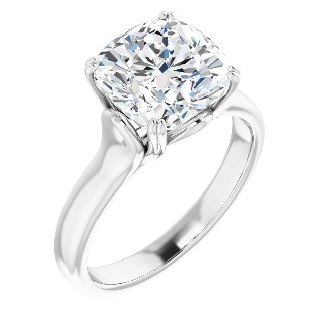 10K White Gold Customizable Cushion Cut Solitaire with Under-trellis Design
