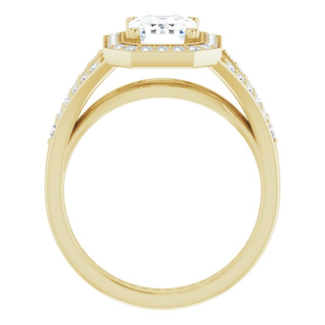 Cubic Zirconia Engagement Ring- The Aryanna (Customizable Cathedral-set Radiant Cut Style with Accented Split Band and Halo)