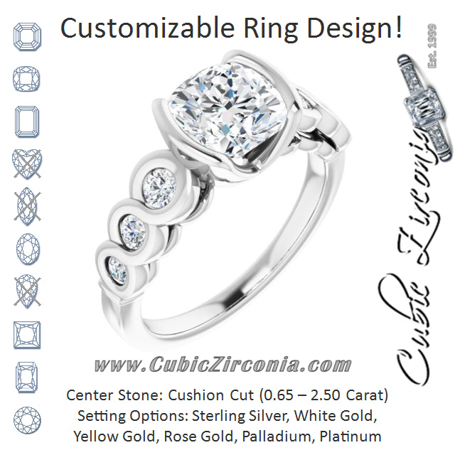 Cubic Zirconia Engagement Ring- The Destiny (Customizable 7-stone Cushion Cut Design with Interlocking Infinity Band)