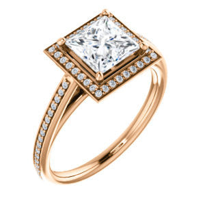 Cubic Zirconia Engagement Ring- The Laila Jean (Customizable Cathedral-set Princess Cut with Halo and Thin Pavé Band)