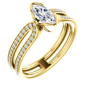 Cubic Zirconia Engagement Ring- The Mariela (Customizable Cathedral-Bezel Marquise Cut Style with Wide Straight Split-Pavé Band)