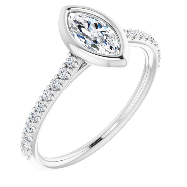 10K White Gold Customizable Bezel-set Marquise Cut Style with Ultra-thin Pavé-Accented Band