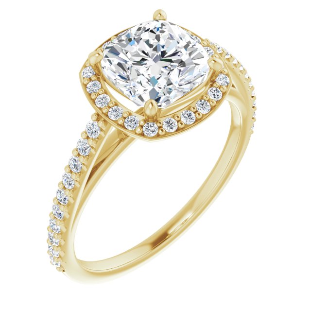 Cubic Zirconia Engagement Ring- The Catherine Lea (Customizable Cushion Cut Design with Halo and Thin Pavé Band)