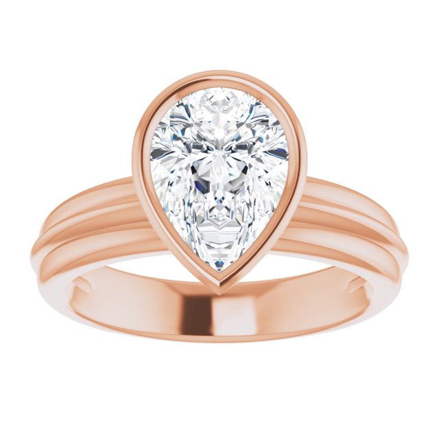 Cubic Zirconia Engagement Ring- The Aretha (Customizable Bezel-set Pear Cut Solitaire with Grooved Band)