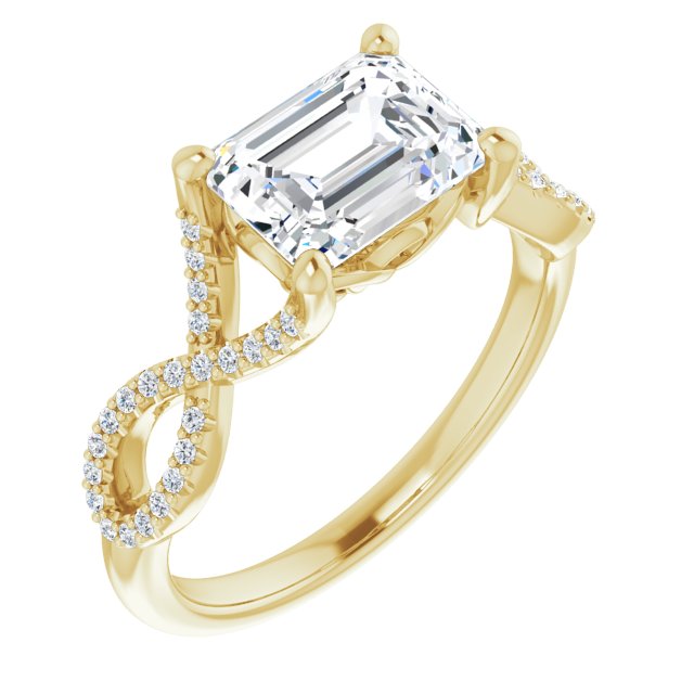 Cubic Zirconia Engagement Ring- The Venus (Customizable Emerald Cut Design with Twisting Infinity-inspired, Pavé Split Band)