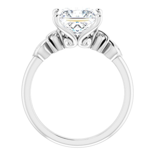 Cubic Zirconia Engagement Ring- The Natsumi (Customizable 3-stone Princess/Square Cut Design with Small Round Accents and Filigree)