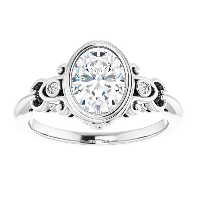 Cubic Zirconia Engagement Ring- The Viridiana (Customizable 5-stone Design with Oval Cut Center and Quad Round-Bezel Accents)