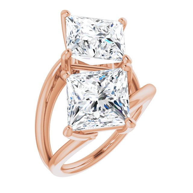10K Rose Gold Customizable Two Stone Double Princess/Square Cut Design with Split Bypass Band