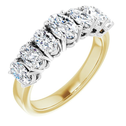 14K Yellow & White Gold Customizable 7-stone Oval Cut Design with Large Round-Prong Side Stones