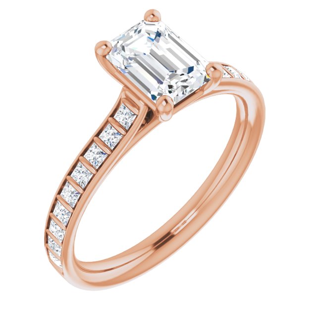 10K Rose Gold Customizable Emerald/Radiant Cut Style with Princess Channel Bar Setting