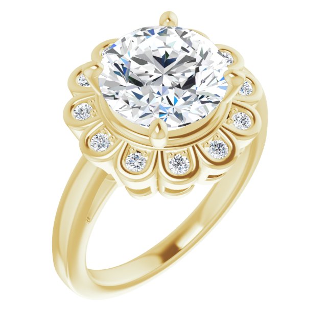 10K Yellow Gold Customizable 9-stone Round Cut Design with Round Bezel Side Stones