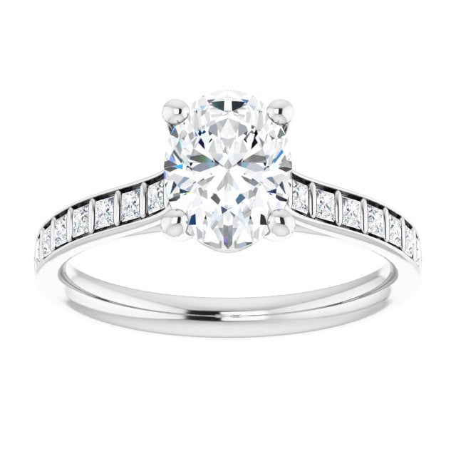 Cubic Zirconia Engagement Ring- The Gloria (Customizable Oval Cut Style with Princess Channel Bar Setting)