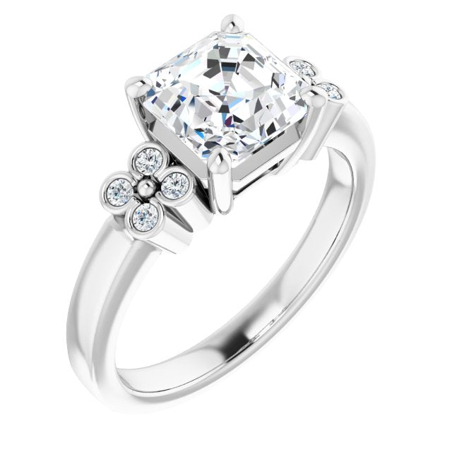 Cubic Zirconia Engagement Ring- The Heidi Grethe (Customizable 9-stone Design with Asscher Cut Center and Complementary Quad Bezel-Accent Sets)