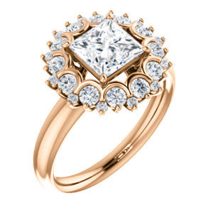 Cubic Zirconia Engagement Ring- The BettyJo (Customizable Princess Cut featuring Cluster Accent Bouquet)
