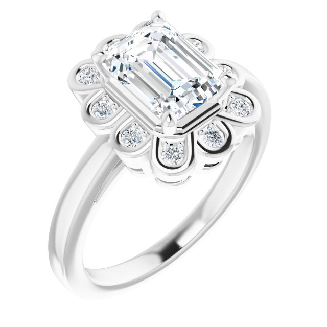 Cubic Zirconia Engagement Ring- The Mary Lou (Customizable 9-stone Radiant Cut Design with Round Bezel Side Stones)