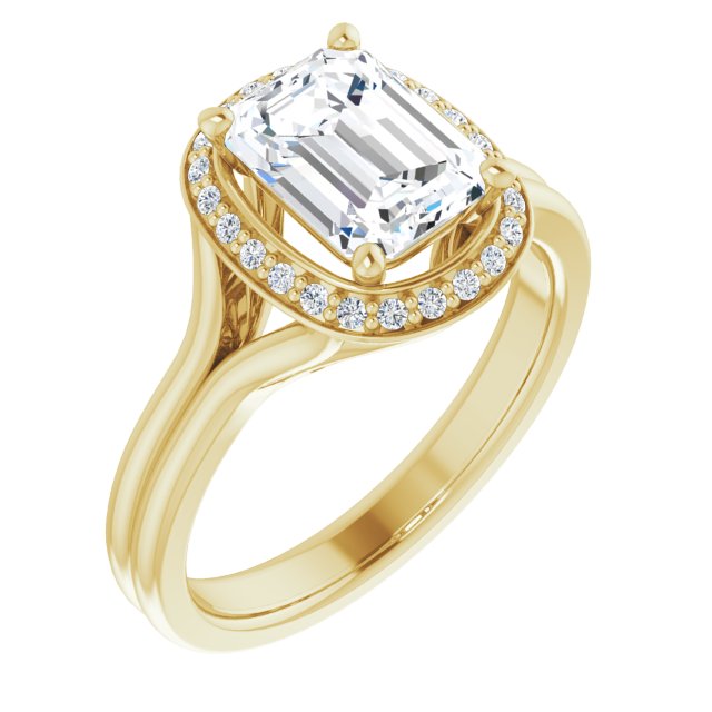 Cubic Zirconia Engagement Ring- The Ivory (Customizable Cathedral-set Radiant Cut Design with Split-band & Halo Accents)