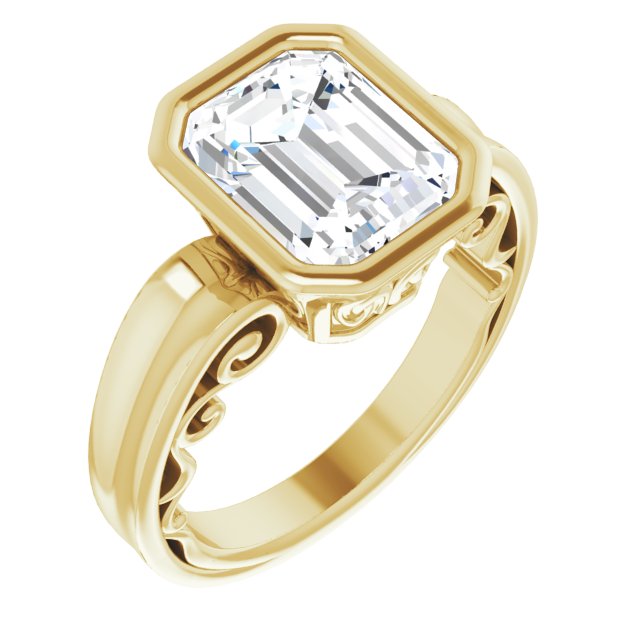 10K Yellow Gold Customizable Bezel-set Emerald/Radiant Cut Solitaire with Wide 3-sided Band