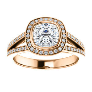 Cubic Zirconia Engagement Ring- The Josefina (Customizable Halo-Style Cushion Cut with Wide Split-Band Pavé)