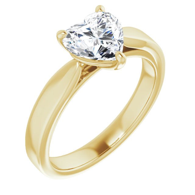 10K Yellow Gold Customizable Heart Cut Cathedral Solitaire with Wide Tapered Band
