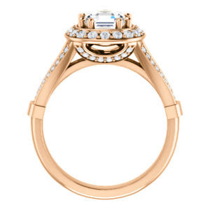 Cubic Zirconia Engagement Ring- The Shaundra (Customizable Asscher Cut with Halo, Cathedral Prong Accents & Split-Pavé Band)