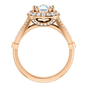 CZ Wedding Set, featuring The Shaundra engagement ring (Customizable Asscher Cut with Halo, Cathedral Prong Accents & Split-Pavé Band)