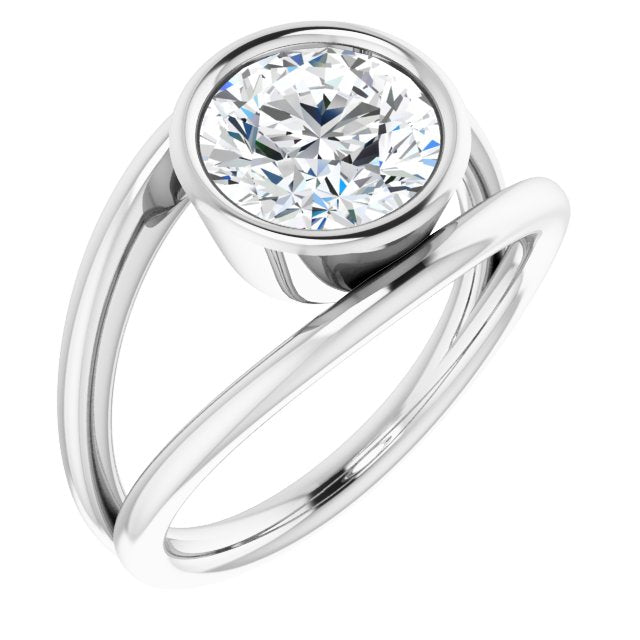 Cubic Zirconia Engagement Ring- The Philomena (Customizable Bezel-set Round Cut Style with Wide Tapered Split Band)
