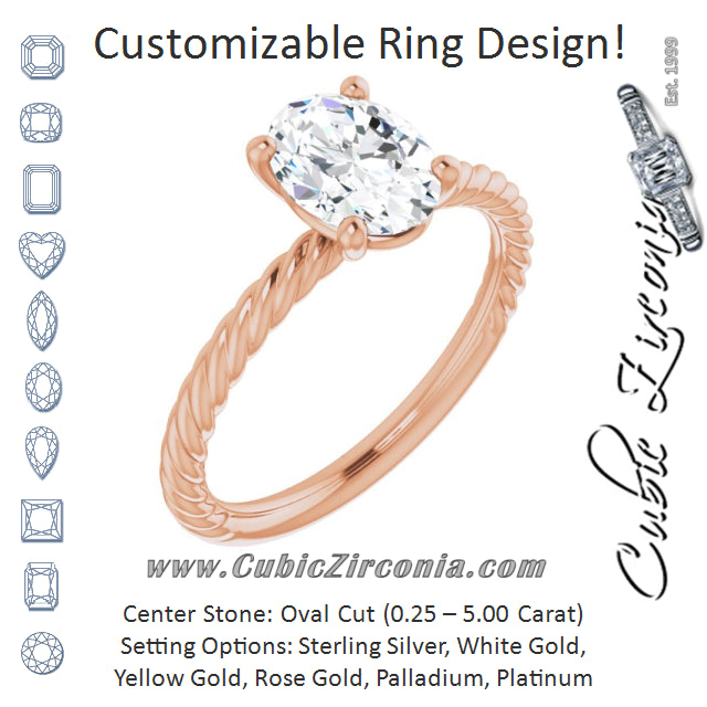 Cubic Zirconia Engagement Ring- The Donna Lea (Customizable Oval Cut Solitaire featuring Braided Rope Band)