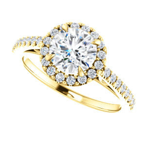 Cubic Zirconia Engagement Ring- The Sunshine (Customizable Round Cut Halo Design with Vintage Cathedral Trellis and Thin Pavé Band)