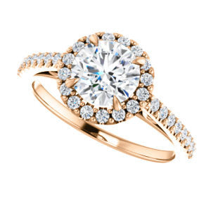 Cubic Zirconia Engagement Ring- The Sunshine (Customizable Round Cut Halo Design with Vintage Cathedral Trellis and Thin Pavé Band)