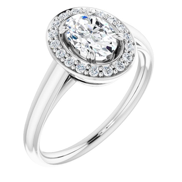 10K White Gold Customizable Oval Cut Design with Loose Halo