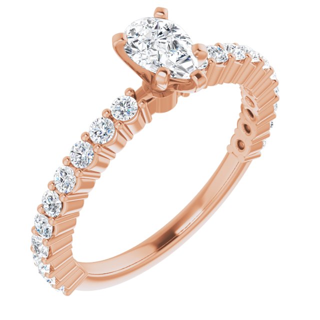 10K Rose Gold Customizable 8-prong Pear Cut Design with Thin, Stackable Pav? Band