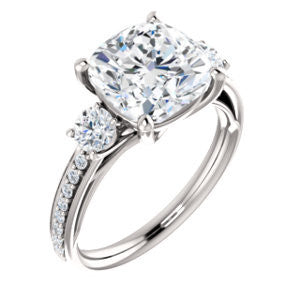 Cubic Zirconia Engagement Ring- The Kristin (Customizable Cushion Cut 3-stone Design Enhanced with Pavé Band)