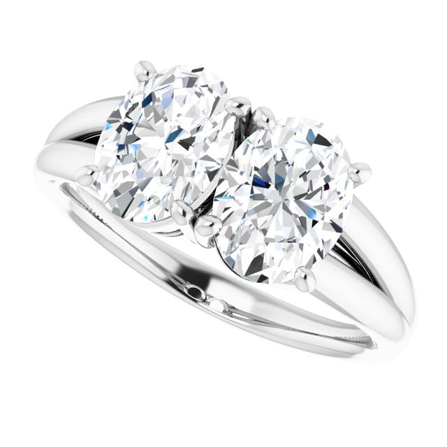 Cubic Zirconia Engagement Ring- The Janice (Customizable Two-Stone Oval Cut with Split Band)