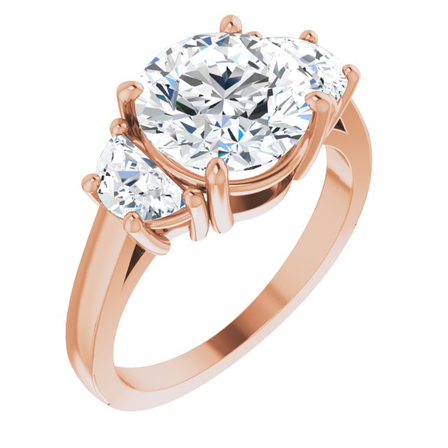 14K Rose Gold Customizable 3-stone Design with Round Cut Center and Half-moon Side Stones