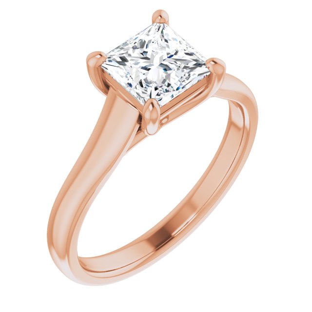 10K Rose Gold Customizable Princess/Square Cut Cathedral-Prong Solitaire with Decorative X Trellis