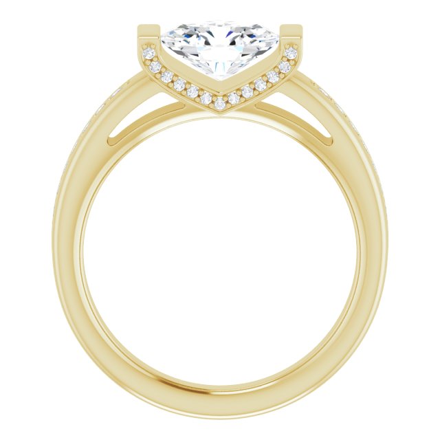 Cubic Zirconia Engagement Ring- The Maryana (Customizable Cathedral-Bar Oval Cut Design featuring Shared Prong Band and Prong Accents)