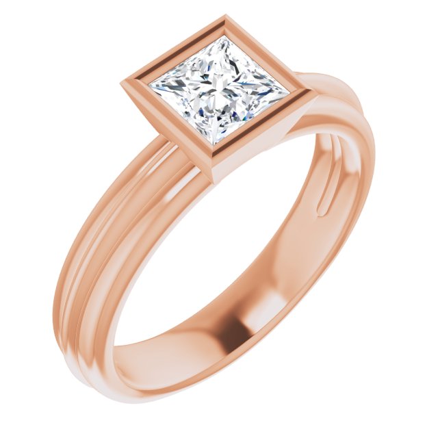 10K Rose Gold Customizable Bezel-set Princess/Square Cut Solitaire with Grooved Band