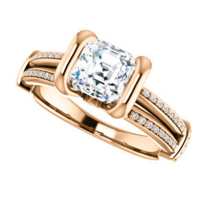 Cubic Zirconia Engagement Ring- The Kinsley (Customizable Asscher Cut with Split Pavé Band & Peekaboo Accents)