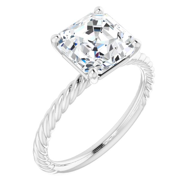 10K White Gold Customizable [[Cut] Cut Solitaire featuring Braided Rope Band