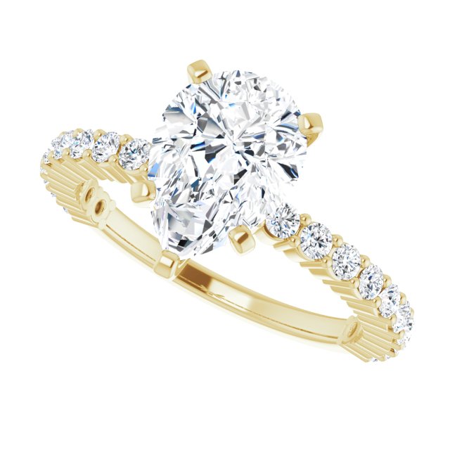 Cubic Zirconia Engagement Ring- The Thea (Customizable 5-prong Pear Cut Design with Thin, Stackable Pavé Band)