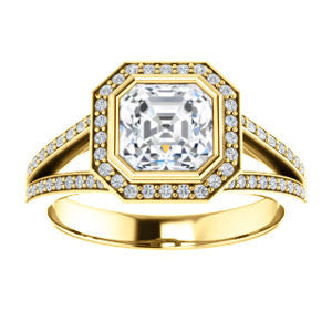 Cubic Zirconia Engagement Ring- The Josefina (Customizable Halo-Style Asscher Cut with Wide Split-Band Pavé)